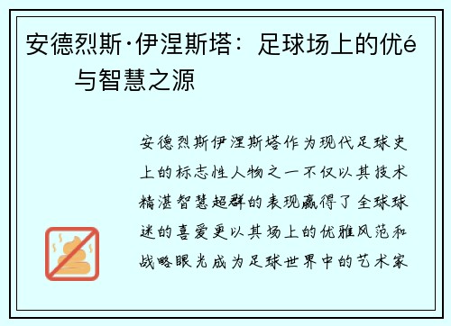安德烈斯·伊涅斯塔：足球场上的优雅与智慧之源